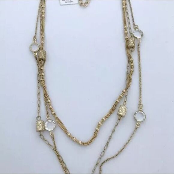 LIA SOPHIA GOLD TONE 3 STRAND CUT RESIN 17"-20" NECKLACE NWT - Picture 3 of 5